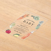 地元で栽培されたベビー農家市場ベビーシャワー アクリル招待状 (レイダウン)