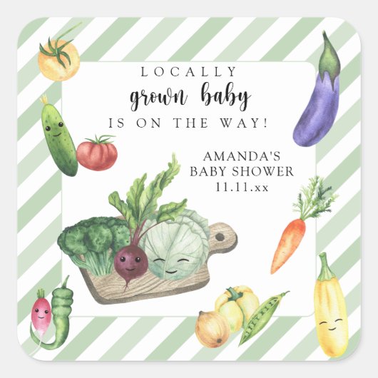 地元で栽培されたベビー農家市場ベビーシャワー スクエアシール (正面)