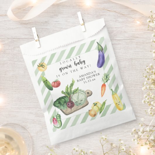 地元で栽培されたベビー農家市場ベビーシャワー フェイバーバッグ (クリップ留めされた状態)