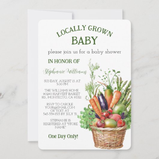 地元で栽培されたベビー農家市場ベビーシャワー 招待状 (正面)