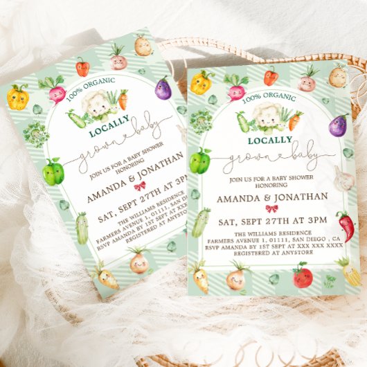 地元で栽培されたベビー農家市場ベビーシャワー 招待状