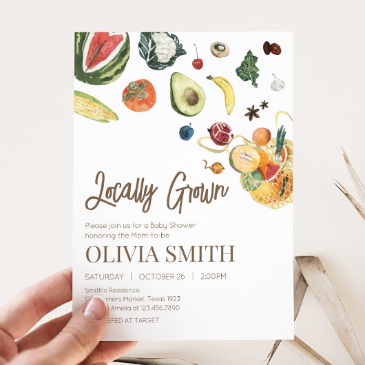 地元で栽培されたベビー農家市場ベビーシャワー 招待状