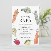 地元で栽培されたベビー農家市場ベビーシャワー 招待状 (スタンド正面)