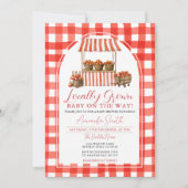 地元で栽培されたリンゴ市場ベビーシャワーギンガム 招待状 (正面)