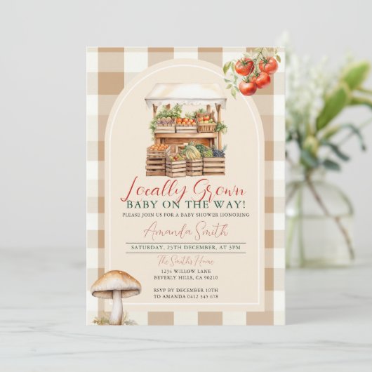 地元で栽培された新鮮な市場ベギー赤ちゃんシャワー 招待状 (スタンド正面)