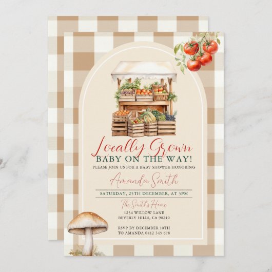地元で栽培された新鮮な市場ベギー赤ちゃんシャワー 招待状 (正面/裏面)