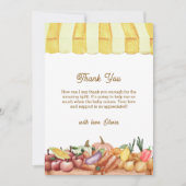 地元で栽培された水色の野菜フルーツ赤ちゃんシャワー サンキューカード (正面)