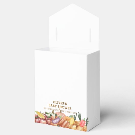 地元で栽培された水色の野菜フルーツ赤ちゃんシャワー フェイバーボックス (オープン)