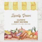 地元で栽培された水色の野菜フルーツ赤ちゃんシャワー ワインラベル (シングルラベル)