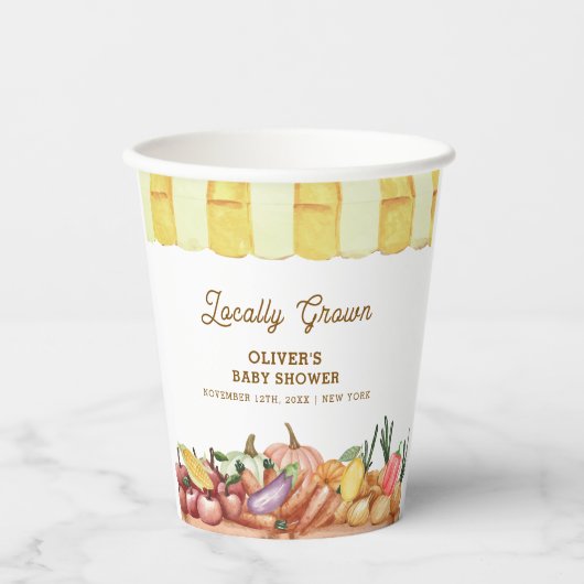 地元で栽培された水色の野菜フルーツ赤ちゃんシャワー 紙コップ (正面)