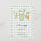 地元で栽培された物干し三連三ベビーシャワー 招待状 (正面/裏面)