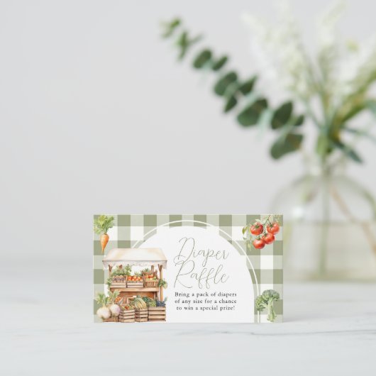 地元で栽培された生鮮市場おむつラッフルギンガム エンクロージャーカード (スタンド正面)