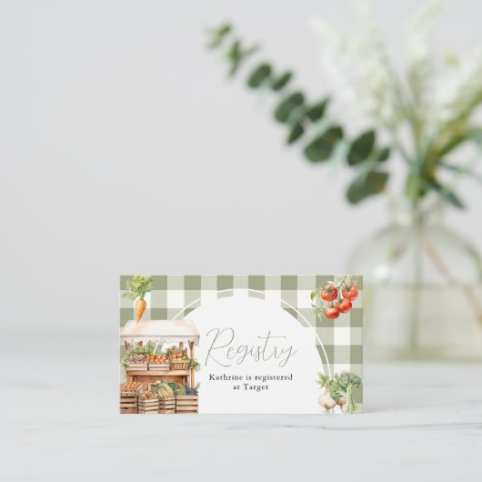 地元で栽培された生鮮市場登録カードギンガム エンクロージャーカード (スタンド正面)