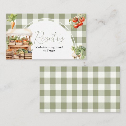地元で栽培された生鮮市場登録カードギンガム エンクロージャーカード (正面/裏面)
