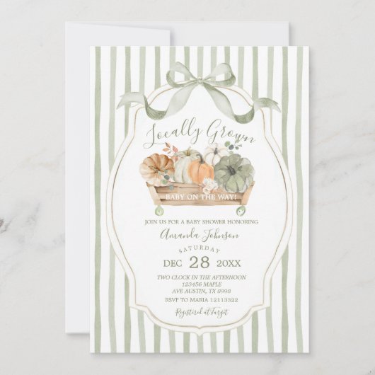 地元で栽培された秋セージ緑のベビーシャワー 招待状 (正面)