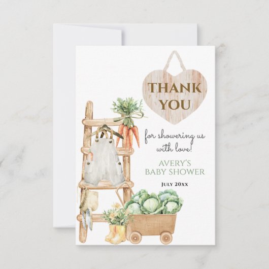 地元で栽培された素朴農家の赤ちゃん感謝していシャワー サンキューカード (正面)