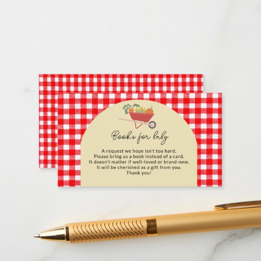 地元で栽培された赤いギンガムベビーシャワー エンクロージャーカード (正面/裏面インサイチュ)
