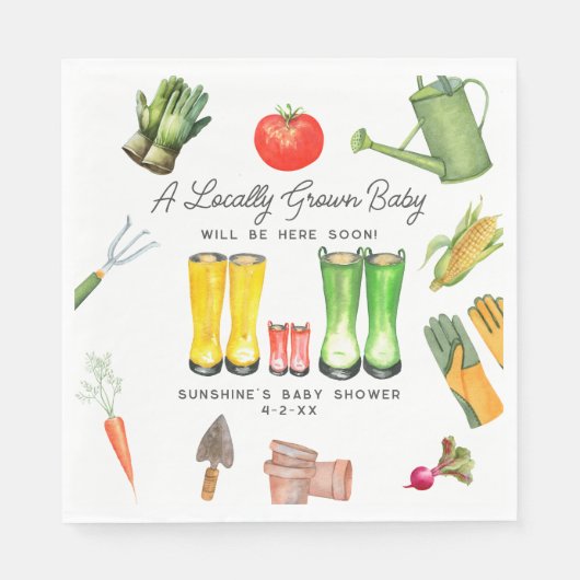 地元で栽培された赤いブーツ野菜ベビーシャワー スタンダードランチョンナプキン (正面)