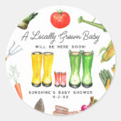 地元で栽培された赤いブーツ野菜ベビーシャワー ラウンドシール (正面)