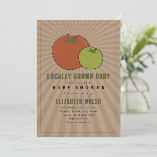地元で栽培された赤と緑のトマト赤ちゃんシャワーの招待客 招待状 (スタンド正面)