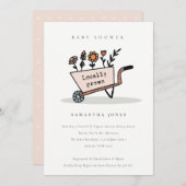 地元で栽培された赤面フローラカート赤ちゃんシャワー招待状 サンキューカード (正面/裏面)