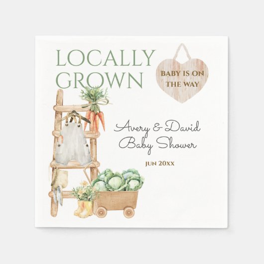 地元で栽培された農場市場モダンの赤ちゃんシャワー スタンダードカクテルナプキン (正面)