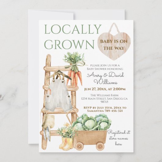 地元で栽培された農場市場モダンの赤ちゃんシャワー 招待状 (正面)
