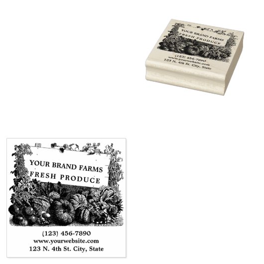 地元で栽培された農場新産物用ラベルテンプレート ラバースタンプ (押印)