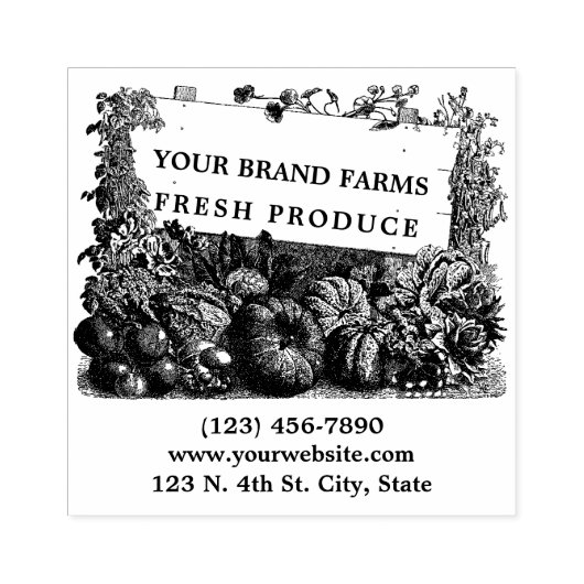 地元で栽培された農場新産物用ラベルテンプレート ラバースタンプ (インプリント)