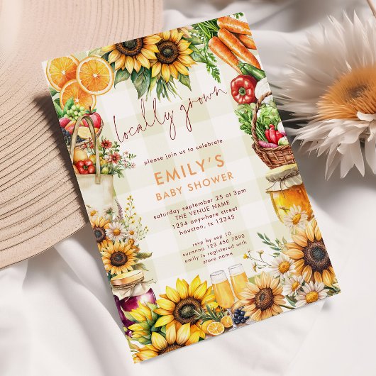 地元で栽培された農家市場が赤ちゃんシャワーを生成 招待状
