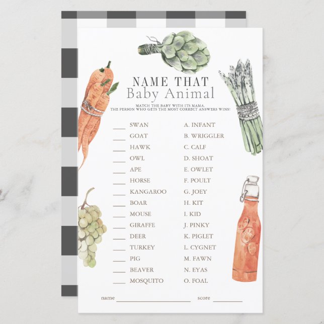 地元で栽培された農家市場は赤ん坊の動物の名前 (正面/裏面)