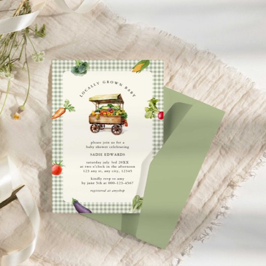 地元で栽培された農家市場カントリー赤ちゃんシャワー 招待状