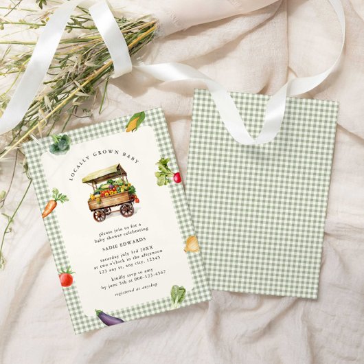 地元で栽培された農家市場カントリー赤ちゃんシャワー 招待状