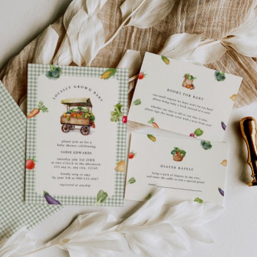 地元で栽培された農家市場カントリー赤ちゃんシャワー 招待状