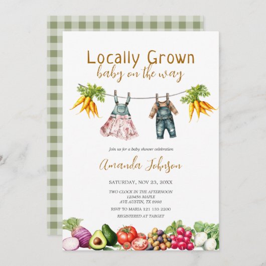 地元で栽培された農家市場スタンドベビーシャワー 招待状 (正面/裏面)