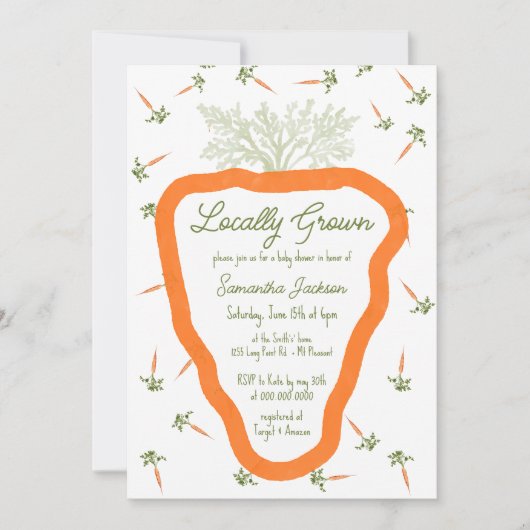 地元で栽培された農家男女兼用ベビーシャワー 招待状 (正面)