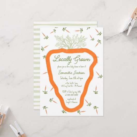 地元で栽培された農家男女兼用ベビーシャワー 招待状 (正面/裏面インサイチュ)