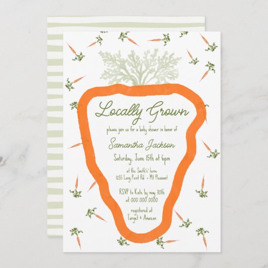 地元で栽培された農家男女兼用ベビーシャワー 招待状 (正面/裏面)