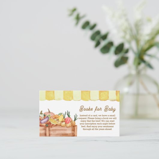 地元で栽培された野菜の果物の本の赤ちゃんシャワー エンクロージャーカード (スタンド正面)