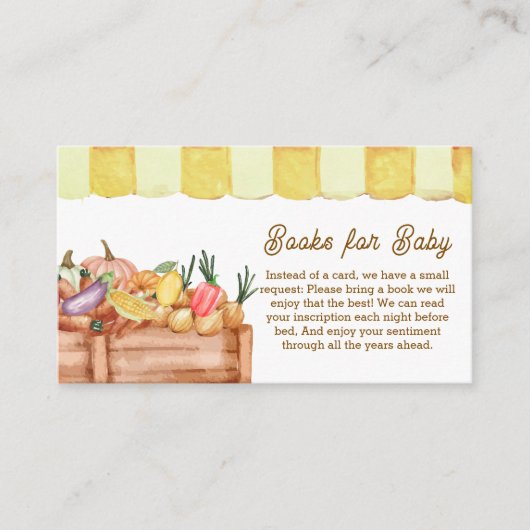 地元で栽培された野菜の果物の本の赤ちゃんシャワー エンクロージャーカード (正面)