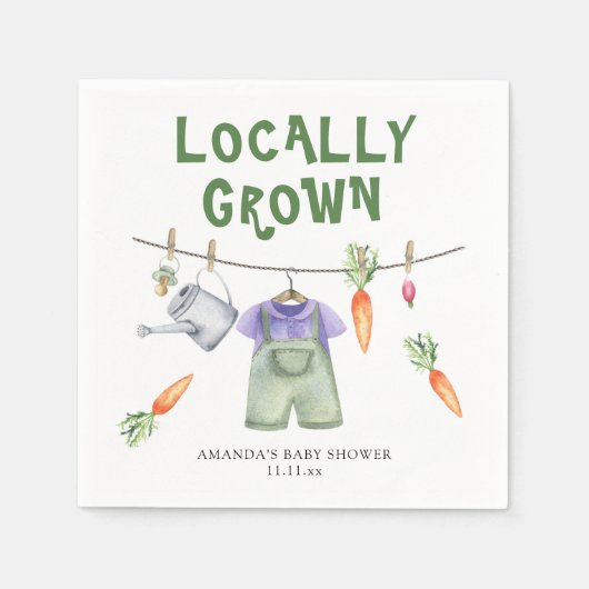 地元で栽培された野菜の水色ベビーシャワー スタンダードカクテルナプキン (正面)