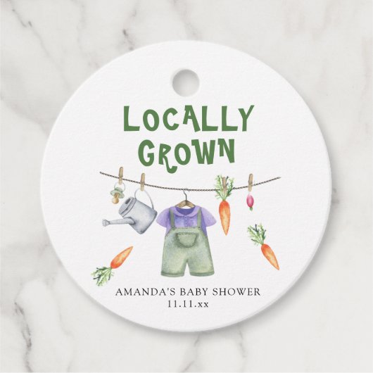 地元で栽培された野菜の水色ベビーシャワー フェイバータグ (正面)