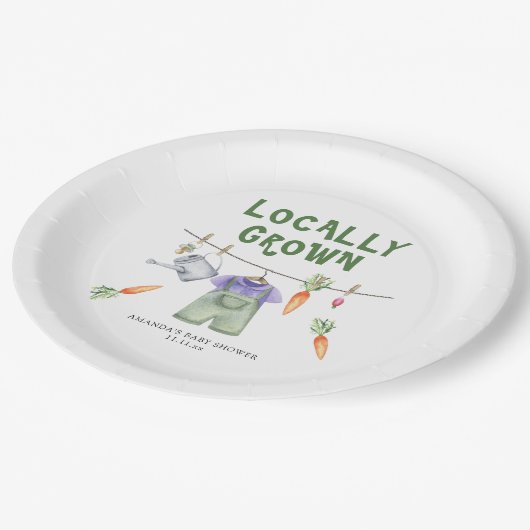 地元で栽培された野菜の水色ベビーシャワー ペーパープレート (アングル)