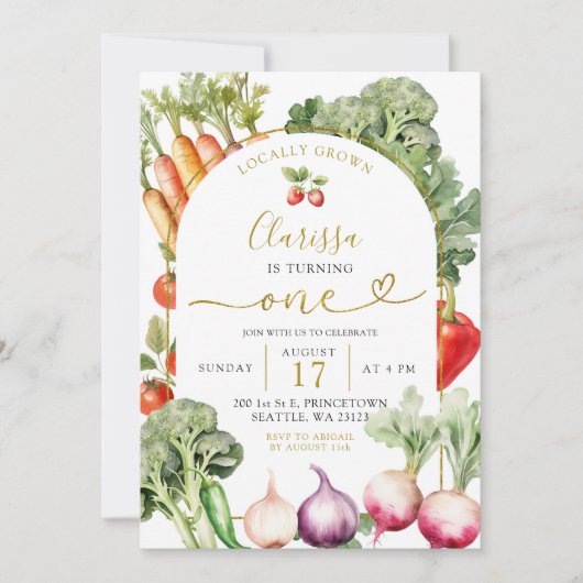 地元で栽培された野菜ファースト誕生日招待状 招待状 (正面)