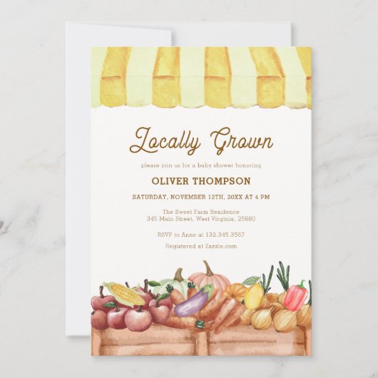 地元で栽培された野菜フルーツ赤ちゃんシャワー 招待状 (正面)