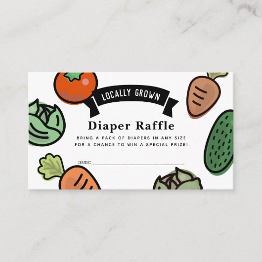 地元で栽培された野菜白おむつラッフルチケット エンクロージャーカード (正面)