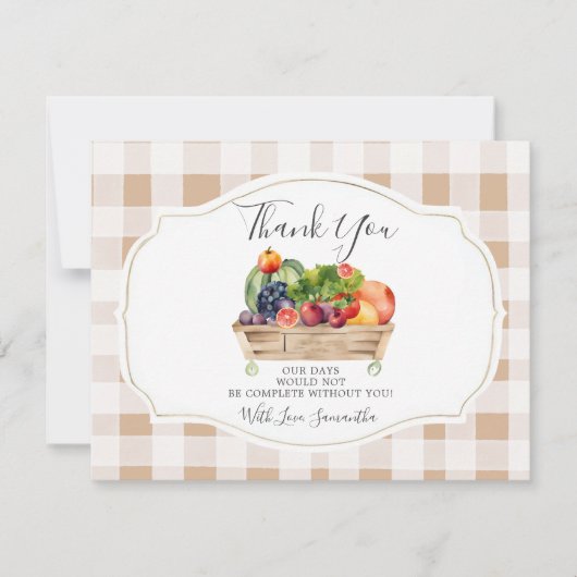 地元で栽培された野菜農家市場ベビーシャワー サンキューカード (正面)