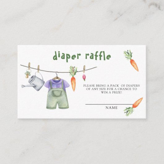 地元で栽培された野菜 – おむつラッフルチケット エンクロージャーカード (正面)