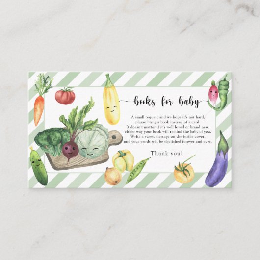 地元で栽培された野菜 – ベビーチケット用の本 エンクロージャーカード (正面)