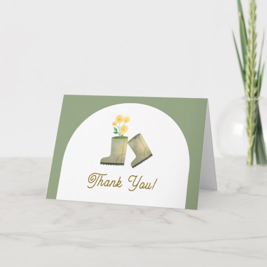地元で栽培されたBohoアーチフローラブーツ赤ちゃんシャワー サンキューカード (正面)